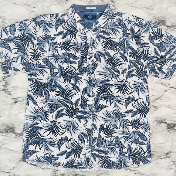 MBX Premium Goods Hawaiian Button Up Shirt White Leaves Good Vibes Only Men XXL - Picture 1 of 5